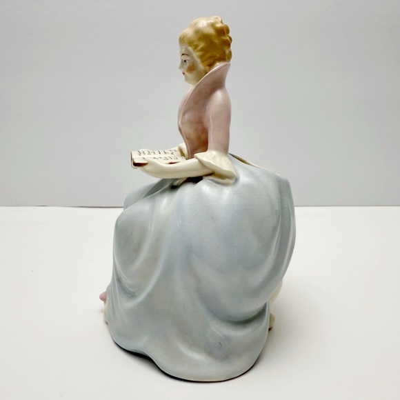 Vintage Victorian Regency Era Woman Female Figure with Book Ceramic Vase Japan - Picture 4 of 14